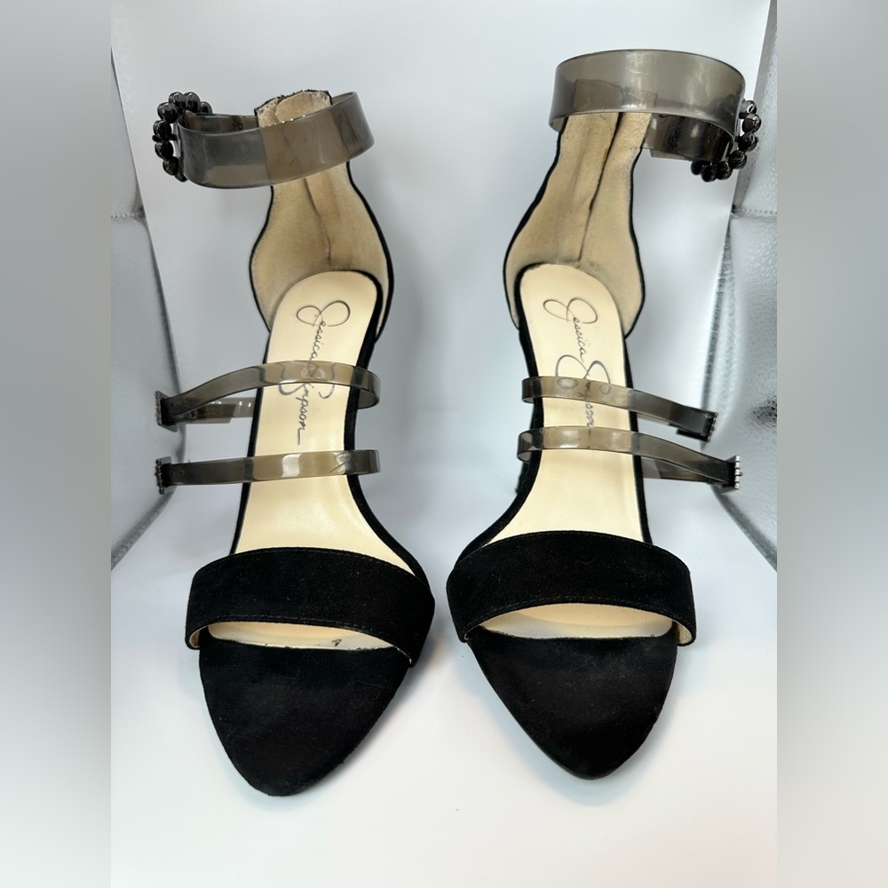 Jessica Simpson Black Open Toe Strappy High Heels Size 8